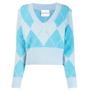 House of Sunny Blue Argyle Sweater